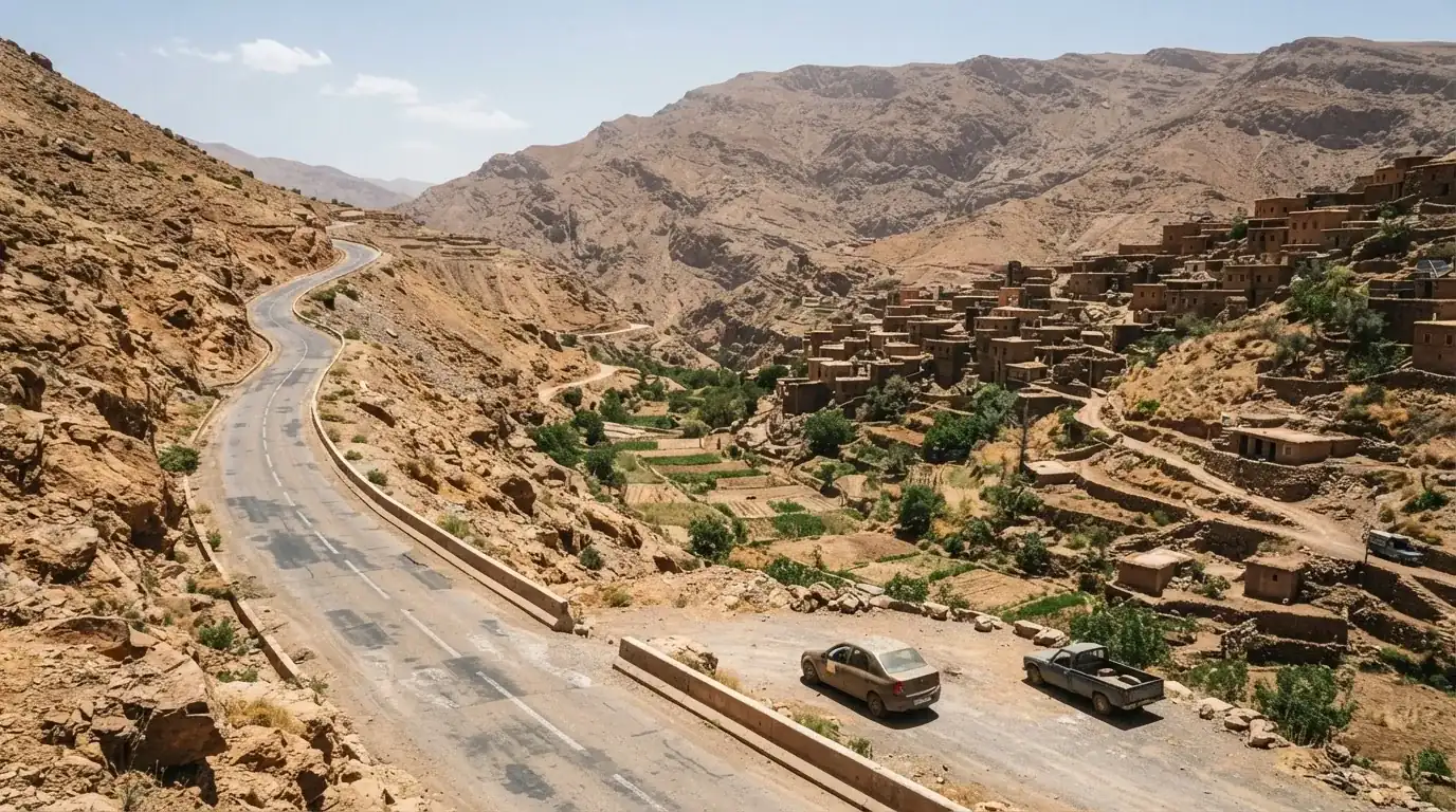 Route et paysage à Béni Mellal, Maroc