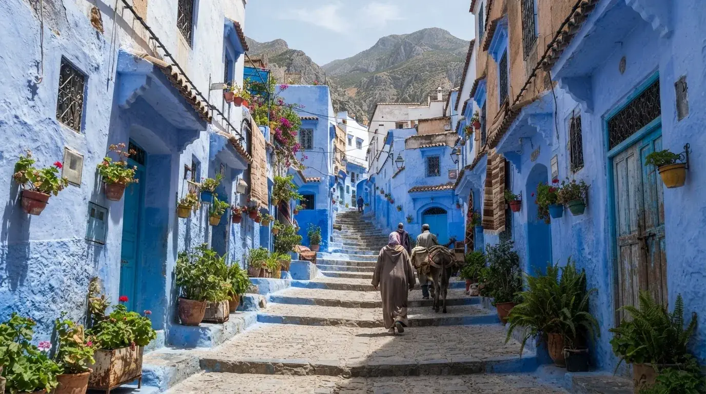 Route et paysage à Chefchaouen, Maroc