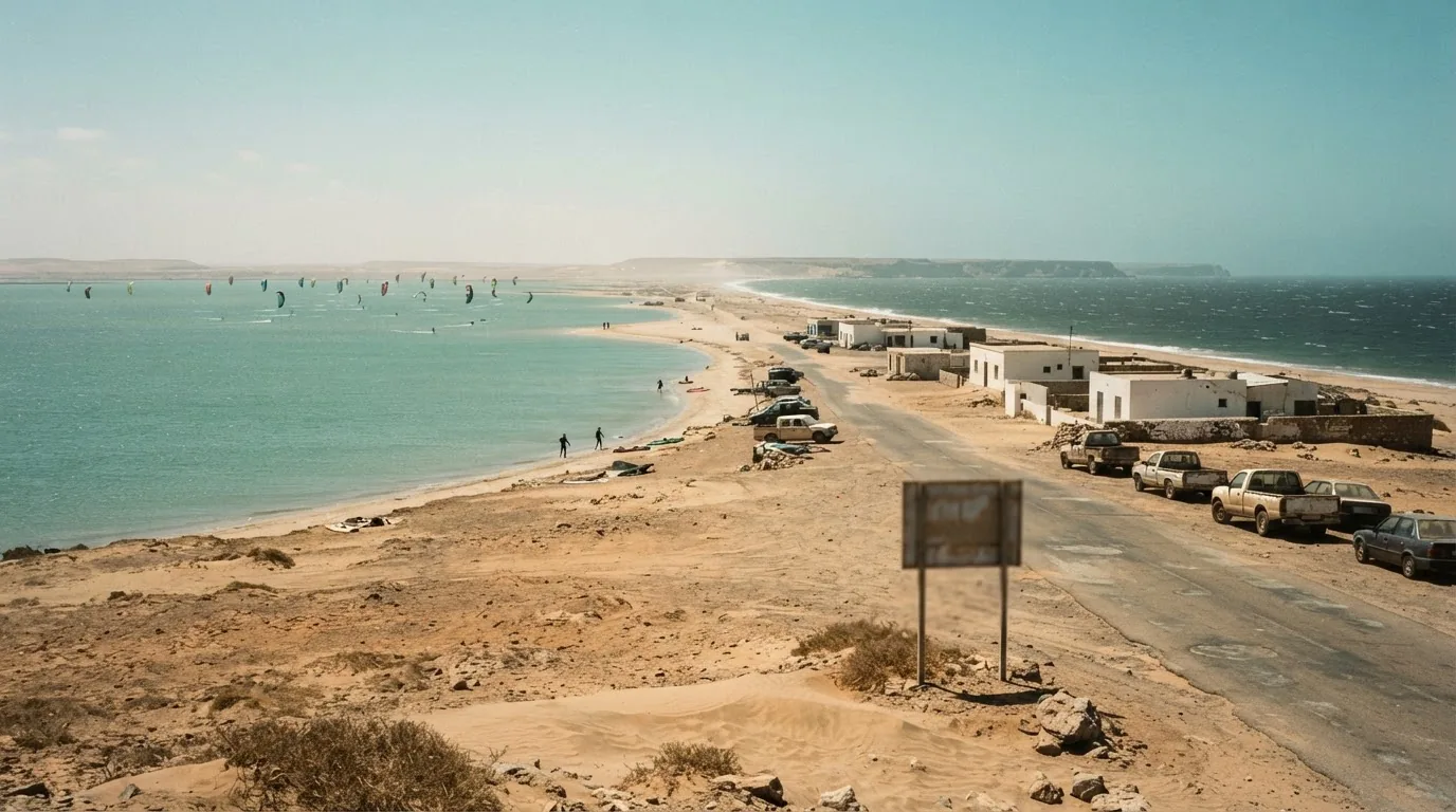 Route et paysage à Dakhla, Maroc