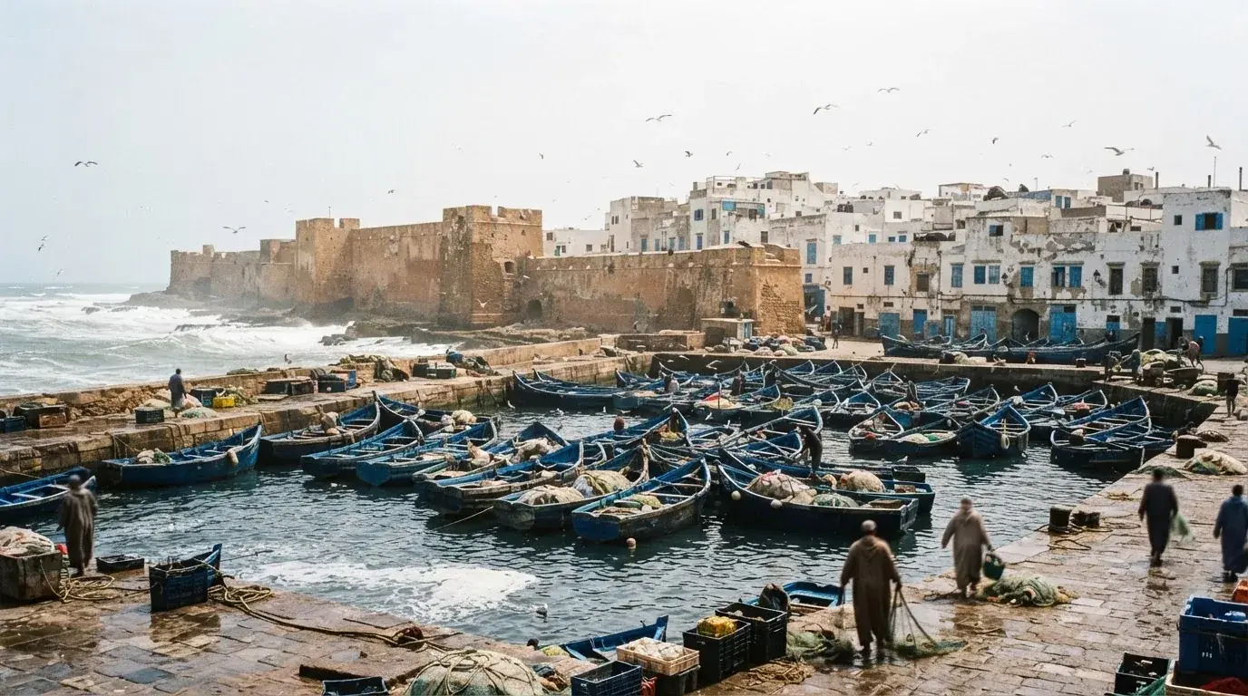 Route et paysage à Essaouira, Maroc
