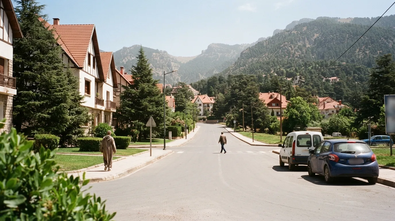 Route et paysage à Ifrane, Maroc