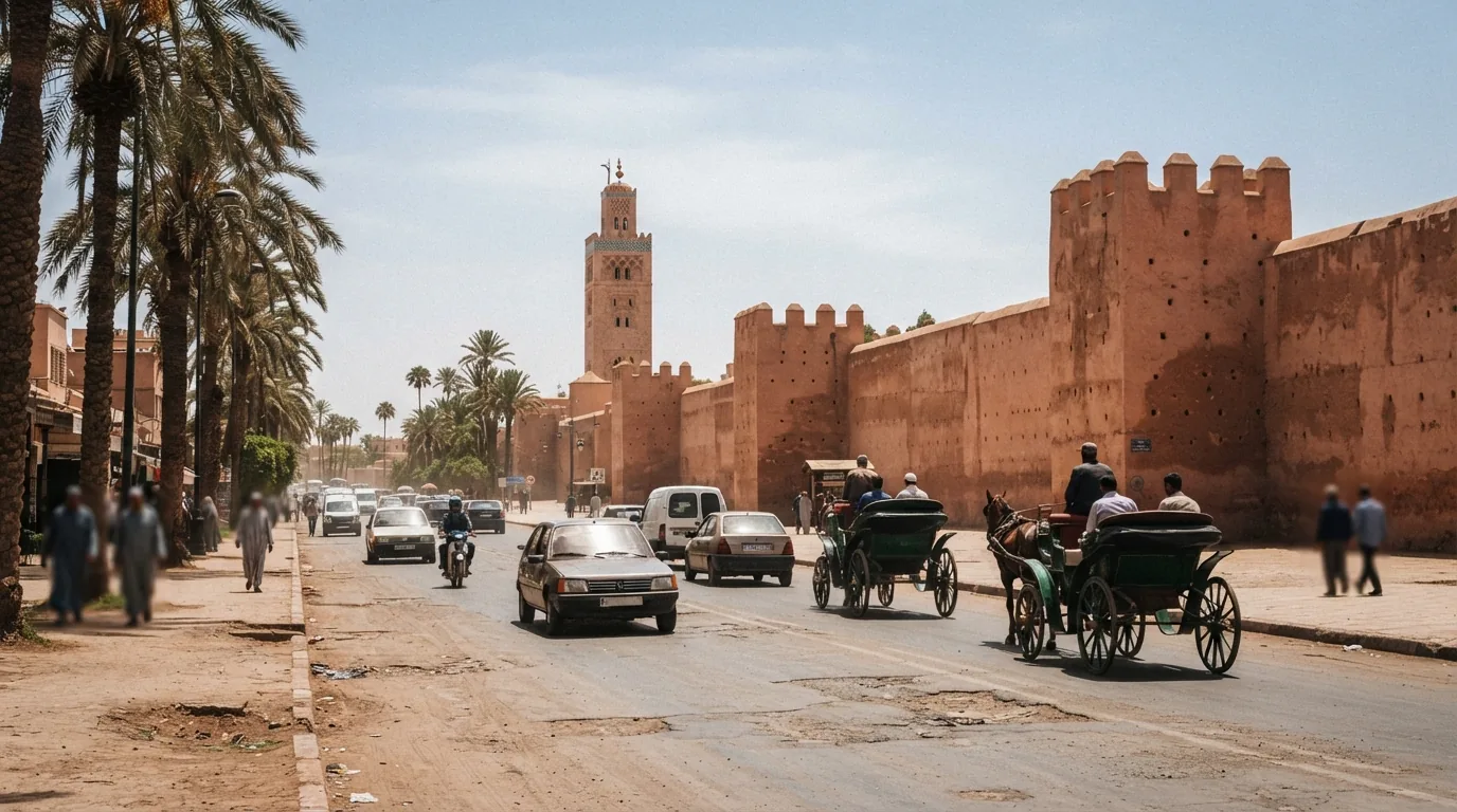 Route et paysage à Marrakech, Maroc