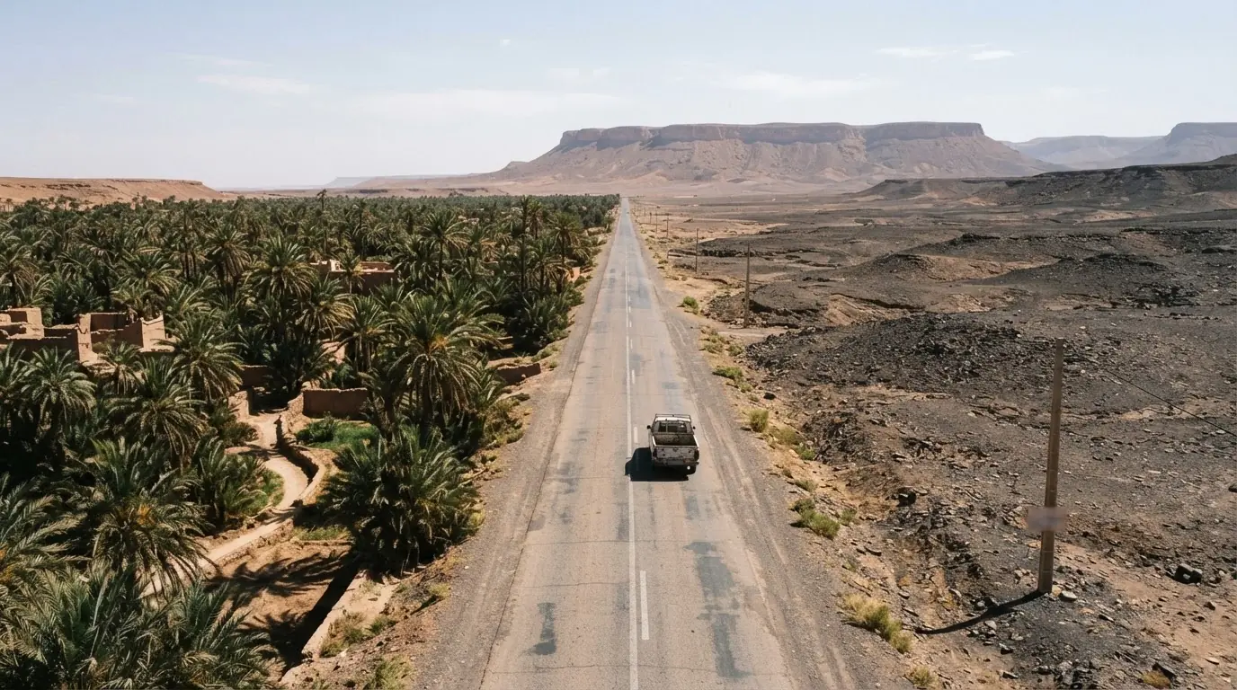 Route et paysage à Zagora, Maroc